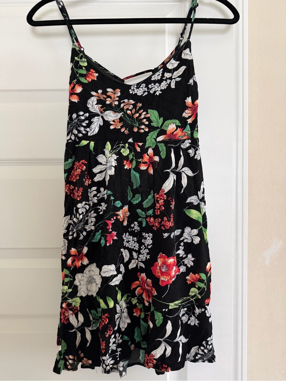 Black Floral Spaghetti Strap Sundress Babydoll Open Back